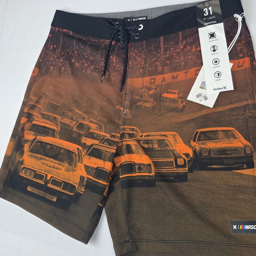 Hurley Phantom NASCAR Finishline Eco Board Shorts Mens 31‎ Racecar Graphic New - Picture 5 of 14